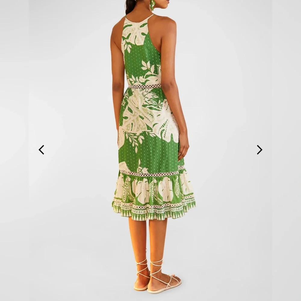 Farm Rio Lace Monsteras Embroidered Ruffle-Hem Midi Dress - Picture 7 of 10